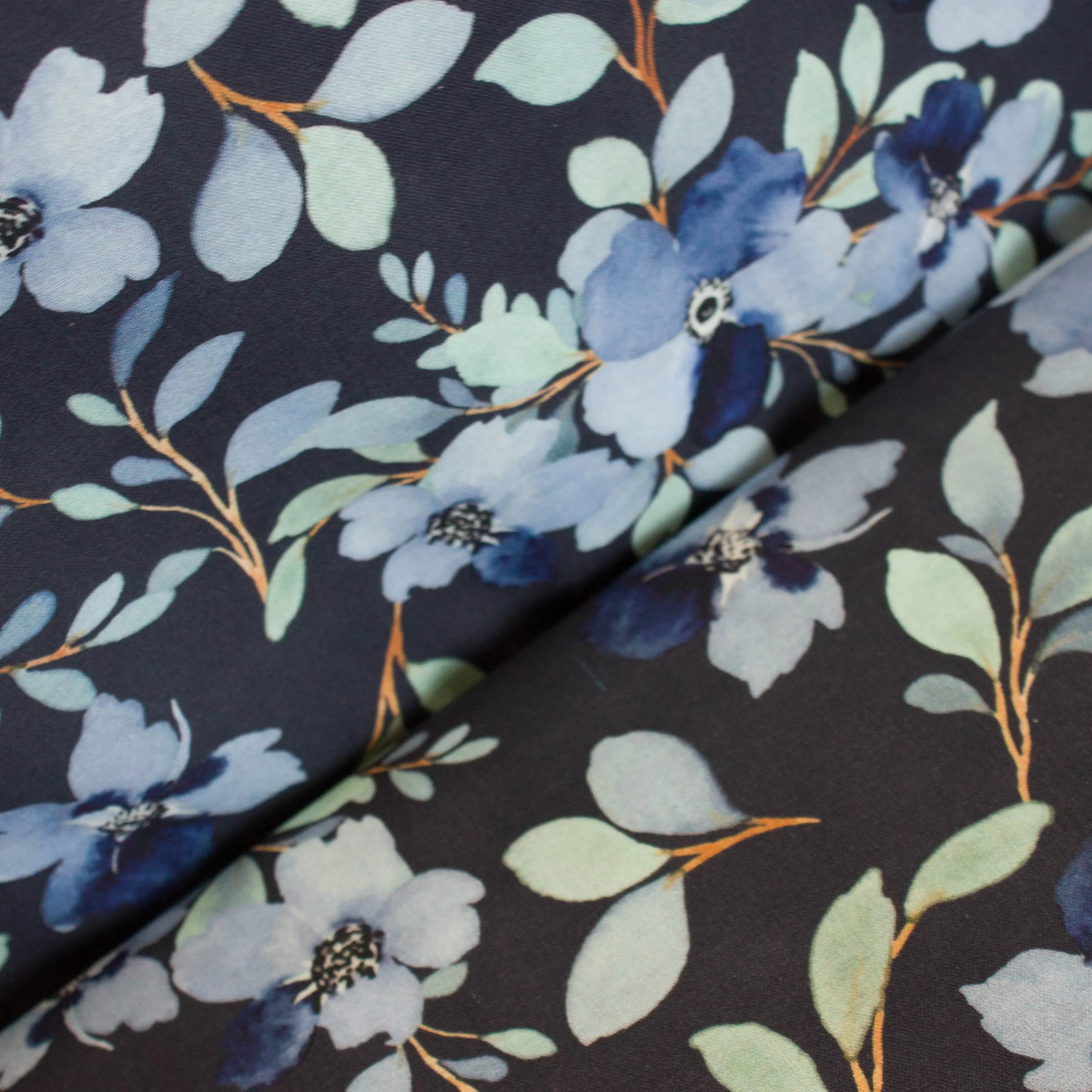 Katoen blauw met bloemen